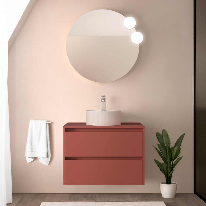 Mobile bagno sospeso 80 cm rosso satinato con top e specchio Gaya