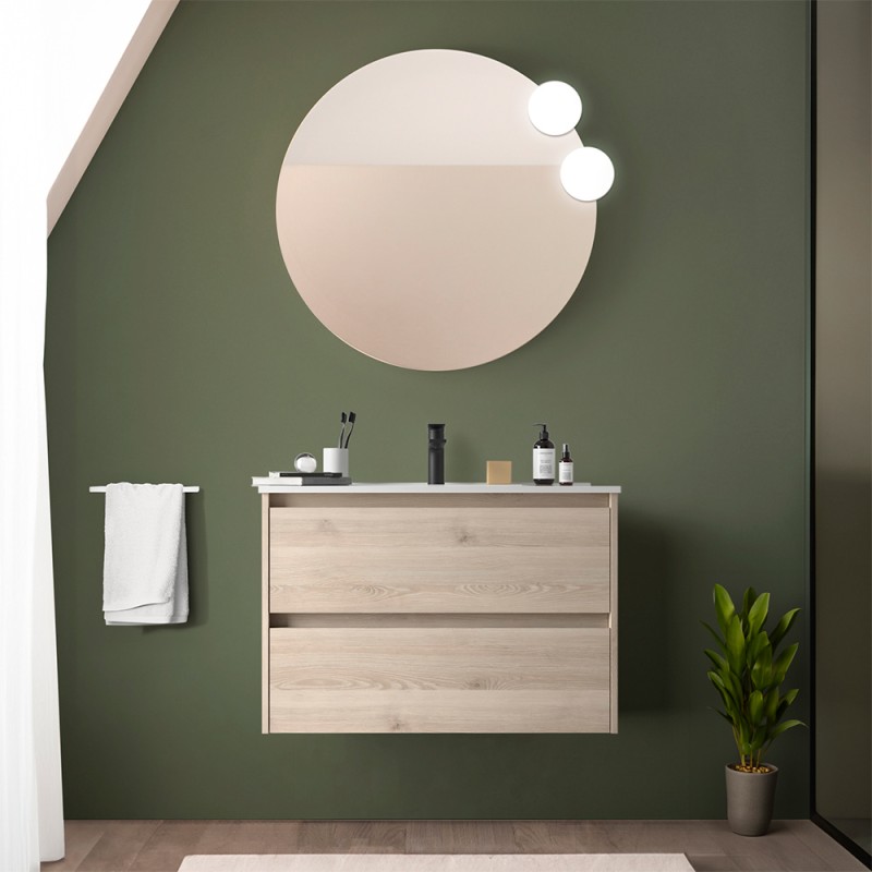 Mobile bagno sospeso 80 cm rovere bali con specchio e lavabo Gaya