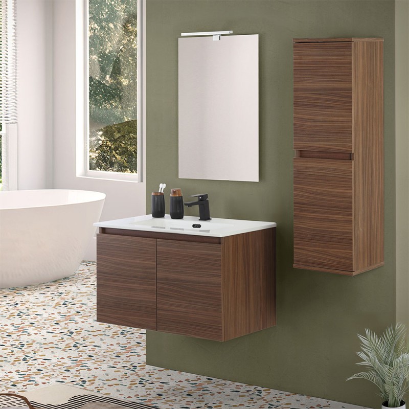 Mobile bagno sospeso 80 cm noce canaletto con 2 ante soft-close Kleo