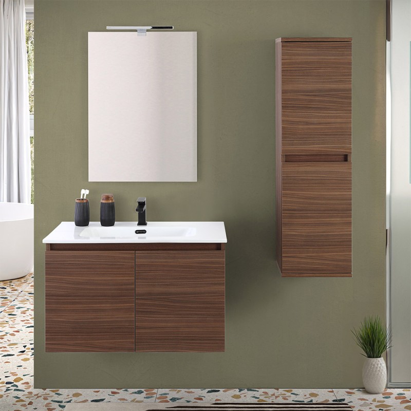 Mobile bagno sospeso 80 cm noce canaletto con 2 ante soft-close Kleo