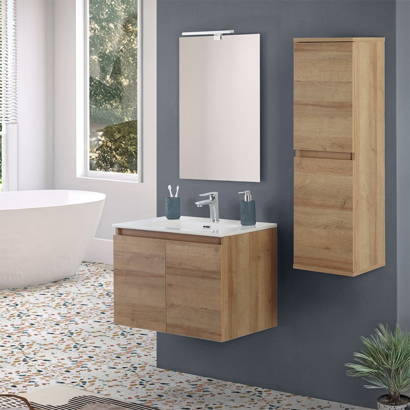 Mobile bagno sospeso 70 cm rovere africa con 2 ante soft-close Kleo