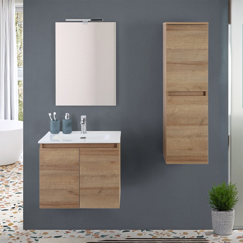 Mobile bagno sospeso 60 cm rovere africa con 2 ante soft-close Kleo