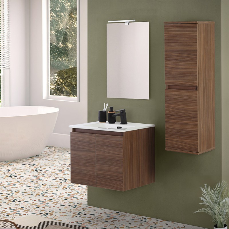 Mobile bagno sospeso 60 cm noce canaletto con 2 ante soft-close Kleo