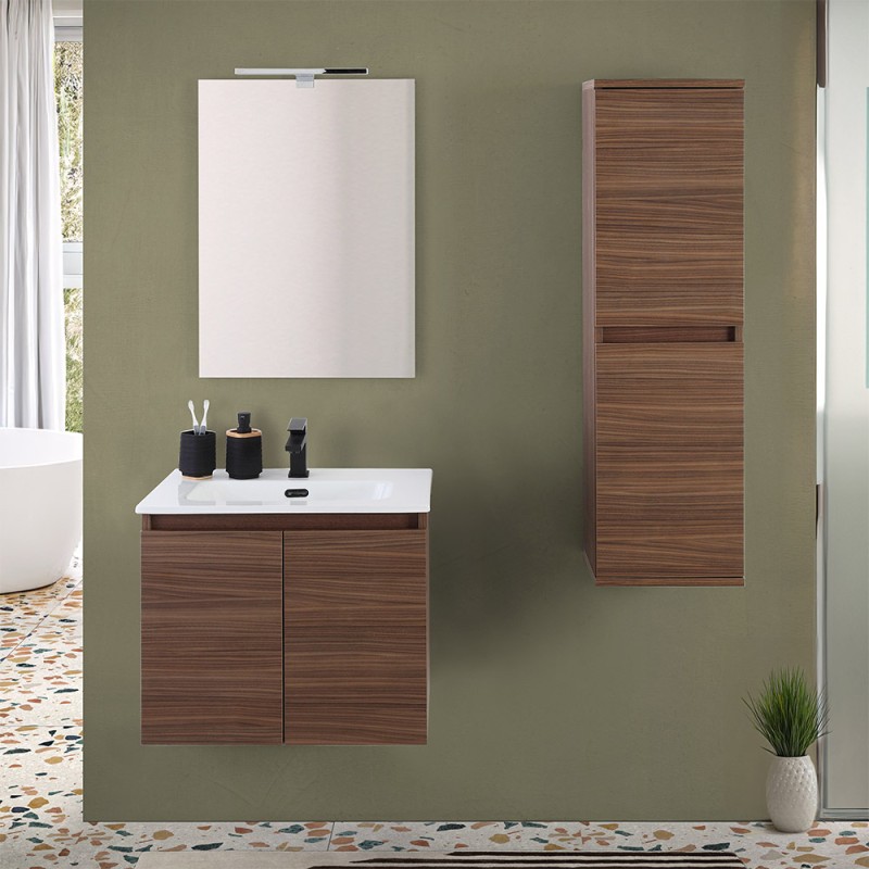 Mobile bagno sospeso 60 cm noce canaletto con 2 ante soft-close Kleo