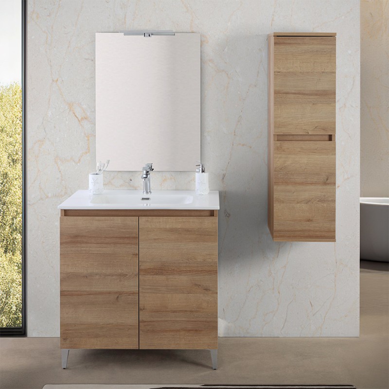 Mobile bagno a terra 80 cm rovere africa con 2 ante soft-close Kleo