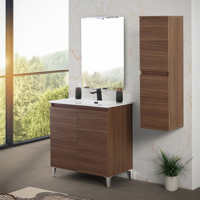 Mobile bagno a terra 80 cm noce canaletto con 2 ante soft-close Kleo