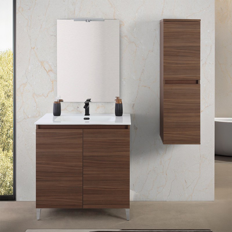 Mobile bagno a terra 80 cm noce canaletto con 2 ante soft-close Kleo