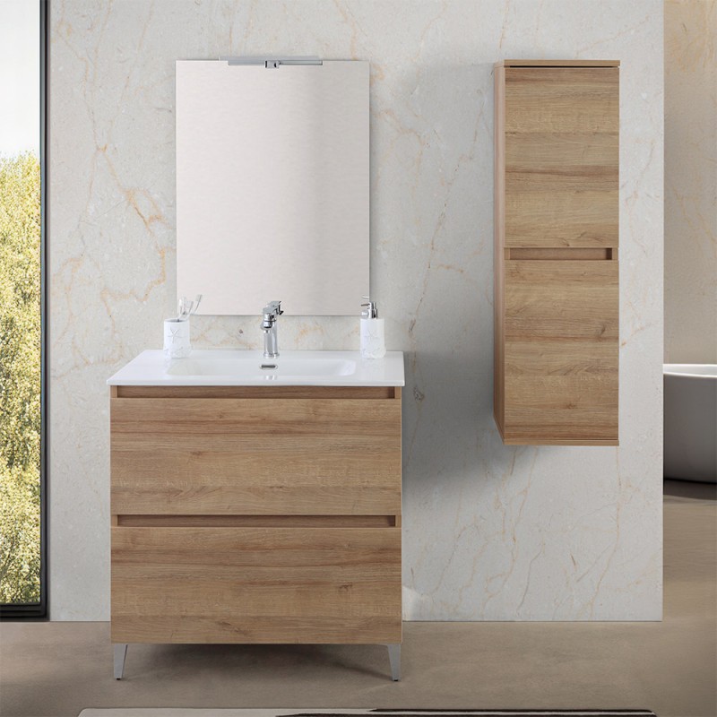 Mobile bagno a terra 80 cm rovere africa con cassetti soft-close Kleo