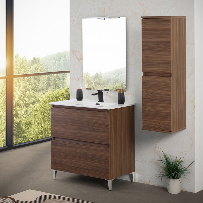 Mobile bagno a terra 80 cm noce canaletto con cassetti soft-close Kleo