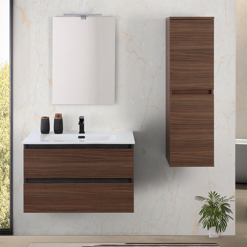 Mobile bagno sospeso 80 cm ossido e noce con cassetti soft-close Kleo