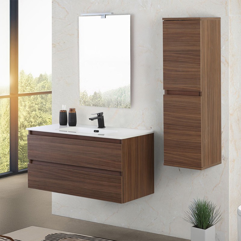 Mobile bagno sospeso 100 cm noce canaletto con cassetti soft-close Kleo