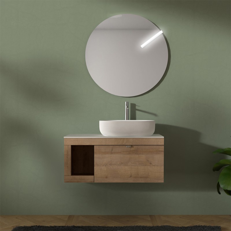 Mobile bagno portalavabo sospeso 80 cm miele con top carrara Maya