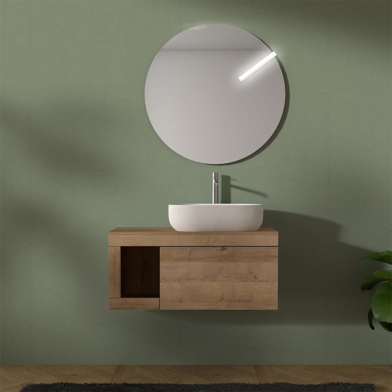 Mobile bagno portalavabo sospeso 80 cm rovere miele con specchio Maya