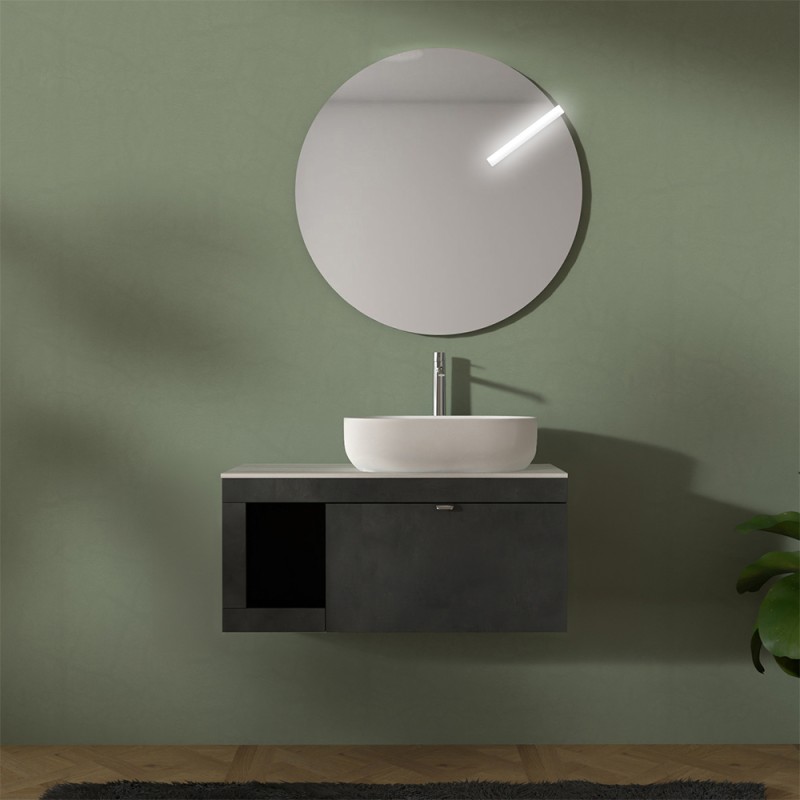 Mobile bagno portalavabo sospeso 80 cm grigio lava con top carrara Maya