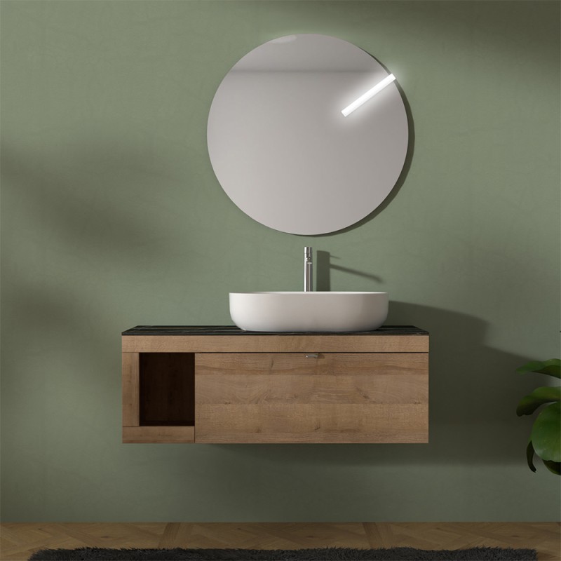 Mobile bagno portalavabo sospeso 110 cm miele con top portoro Maya