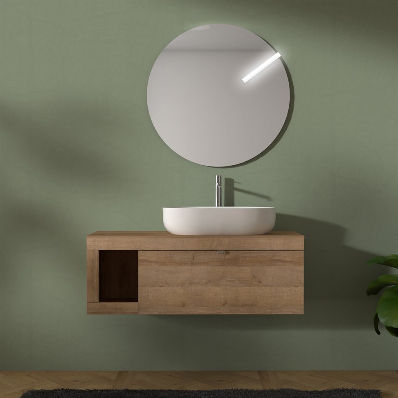 Mobile bagno portalavabo sospeso 110 cm rovere miele con specchio Maya