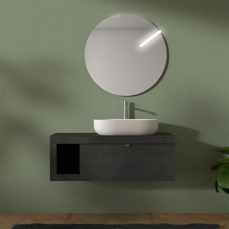 Mobile bagno portalavabo sospeso 110 cm grigio lava con specchio Maya