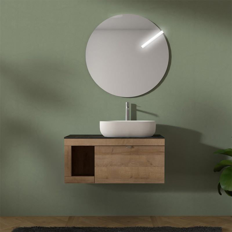 Mobile bagno portalavabo sospeso 80 cm miele con top portoro Maya