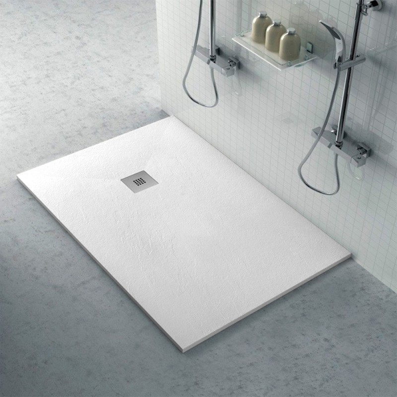 Piatto doccia 70x140 cm bianco effetto pietra in resina riducibile Karen