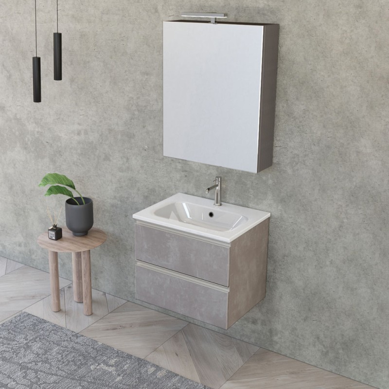 Mobile bagno sospeso 60 cm Master grigio cemento con specchio contenitore