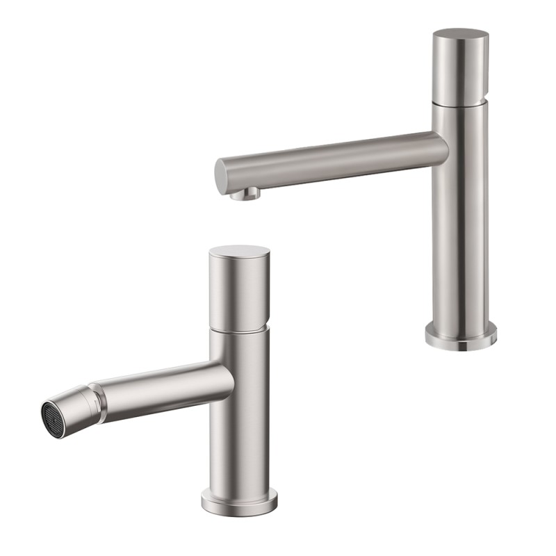 Set miscelatori lavabo e bidet satinato senza leva in acciaio inox Gemini