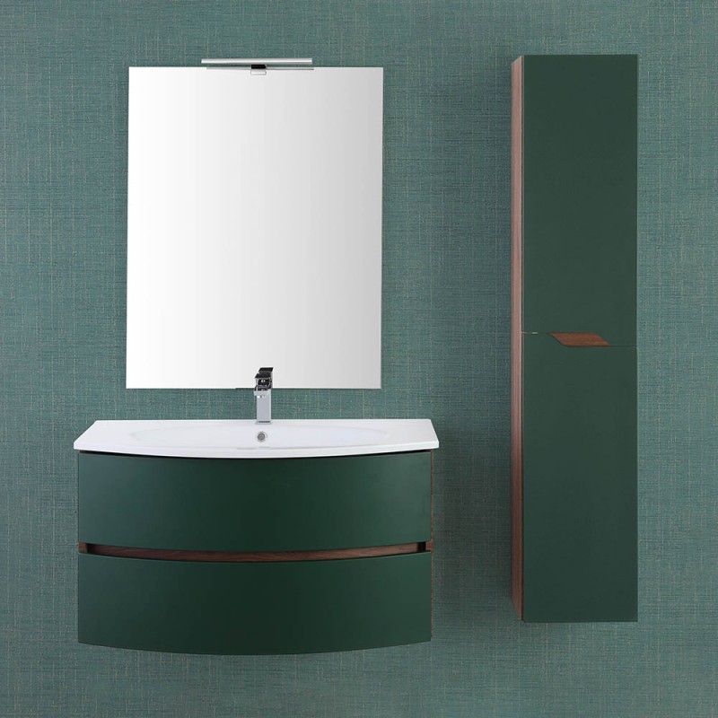 Mobile bagno sospeso 90 cm Maiori verde bottiglia completo di pensile