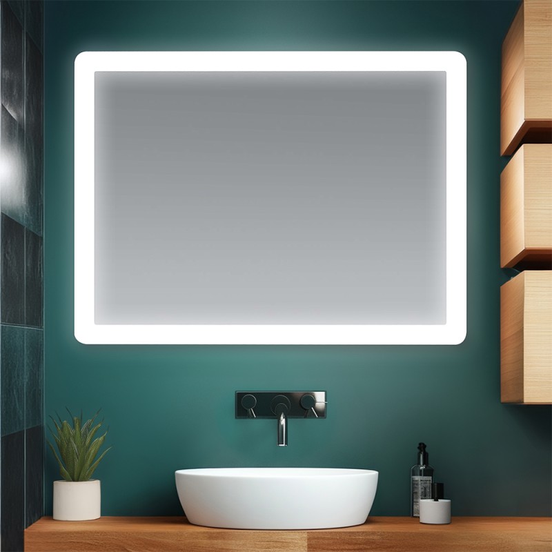 Specchio bagno 100x70 cm con LED naturale e installazione reversibile