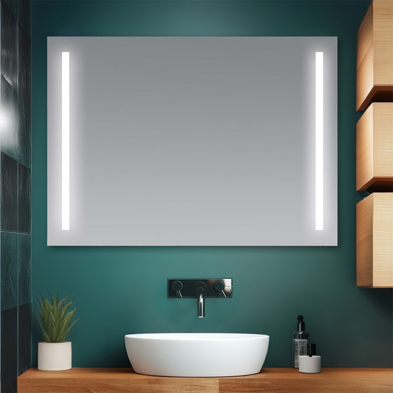 Specchio bagno 105x70 cm con LED laterali e installazione reversibile