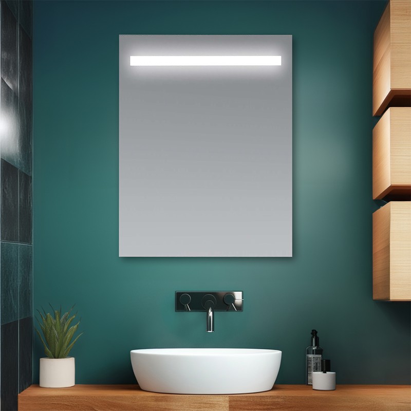 Specchio bagno 50x70 cm con fascia LED superiore bianco naturale