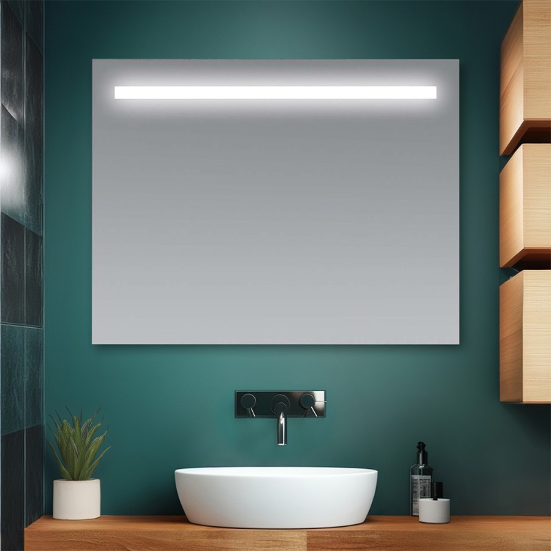 Specchio bagno 90x60 cm con fascia LED superiore bianco naturale