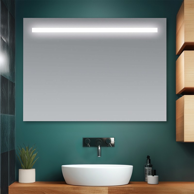 Specchio bagno 105x70 cm con fascia LED superiore bianco naturale