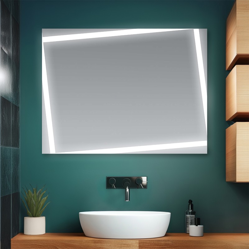 Specchio bagno 80x60 cm con fasce LED e installazione reversibile