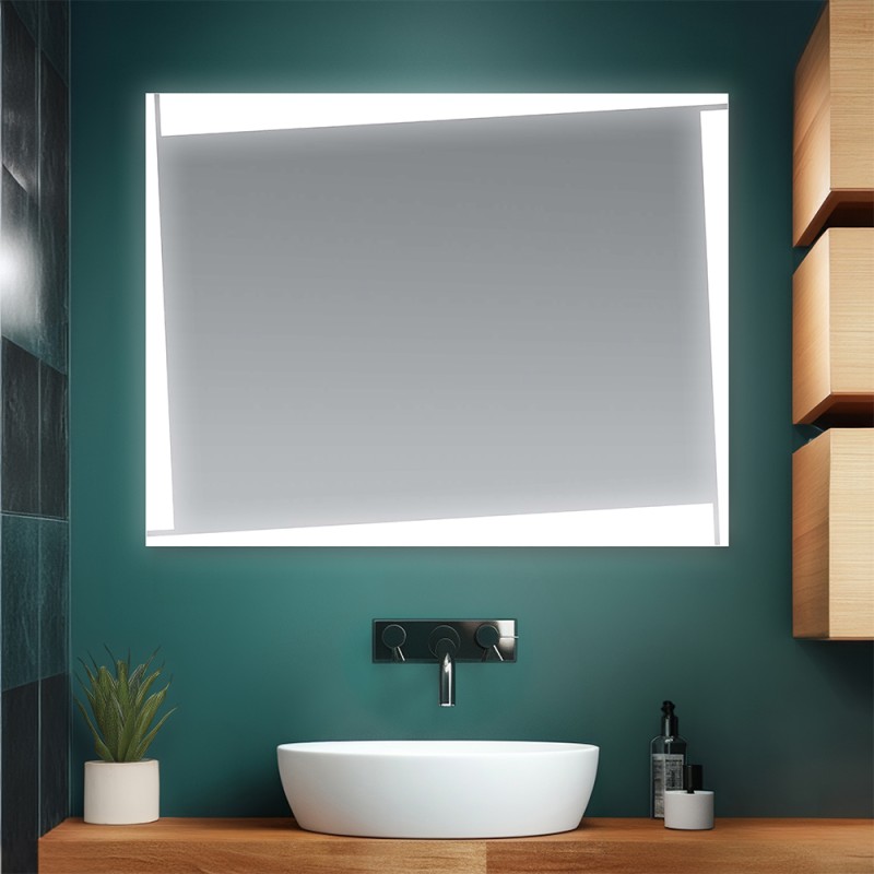 Specchio bagno LED 80x60 cm reversibile con fasce luminose larghe