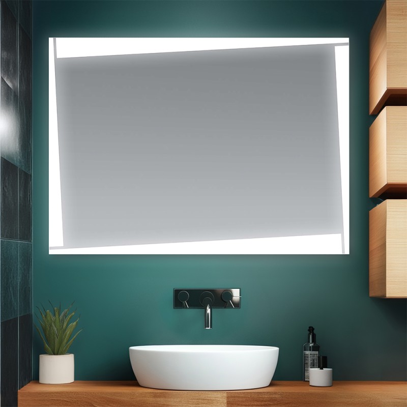 Specchio bagno LED 105x70 cm reversibile con fasce luminose larghe 