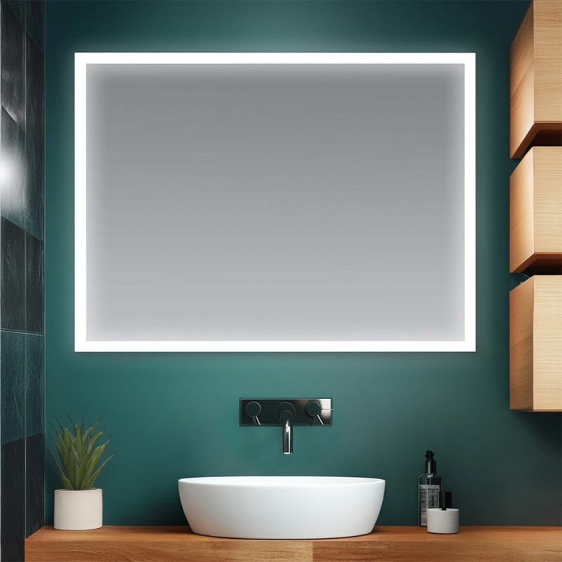 Specchio bagno 90x70 cm reversibile con cornice LED bianco naturale 