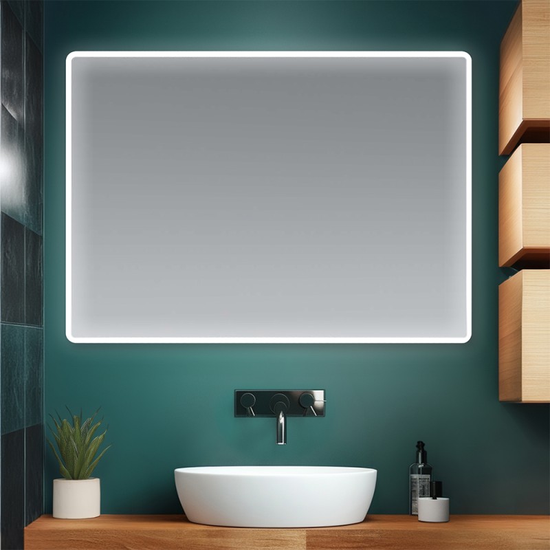 Specchio bagno 105x70 cm reversibile con cornice slim LED naturale