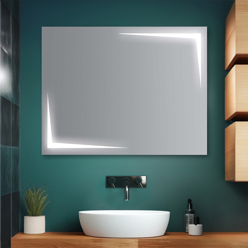 Specchio bagno 80x60 cm reversibile con LED naturale agli angoli