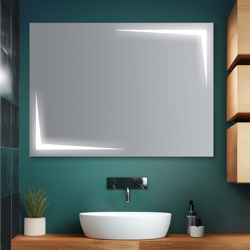 Specchio bagno 105x70 cm reversibile con LED naturale agli angoli