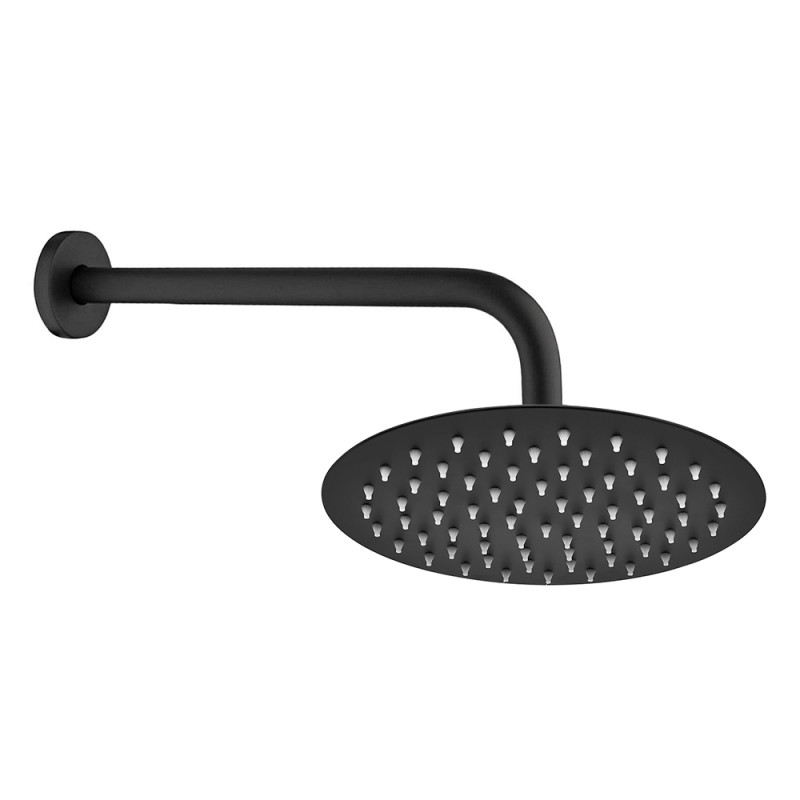 Set doccia con braccio 40 cm e soffione 30 cm in inox nero opaco