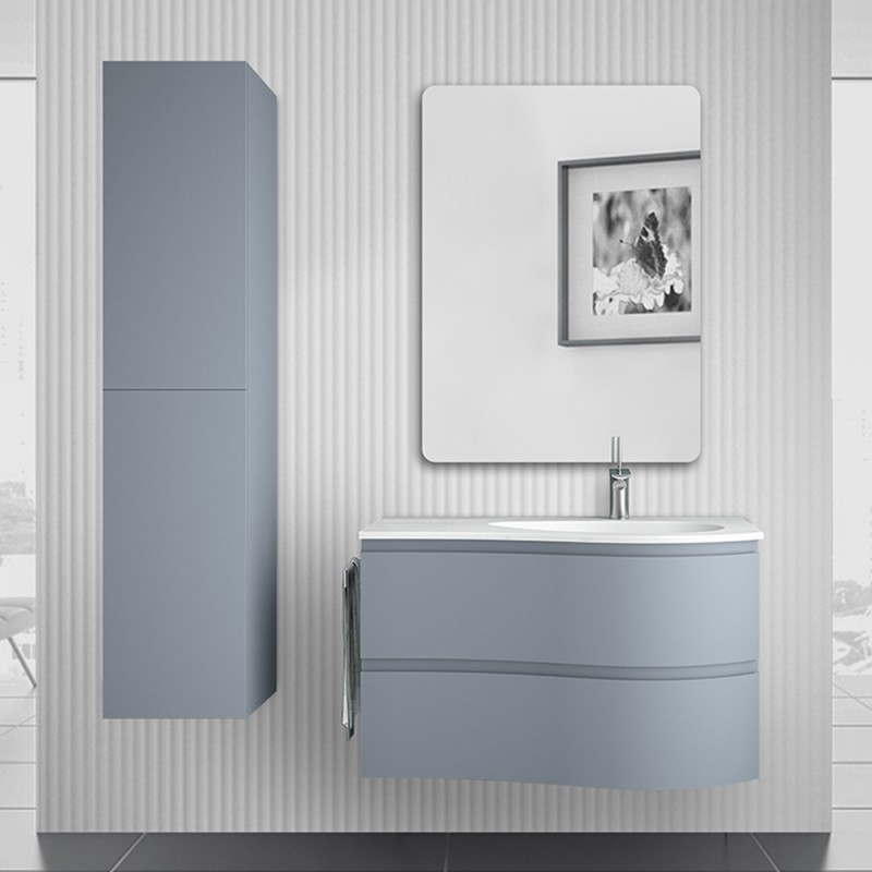 Mobile bagno sospeso 90 cm Melody azzurro polvere con vasca a destra