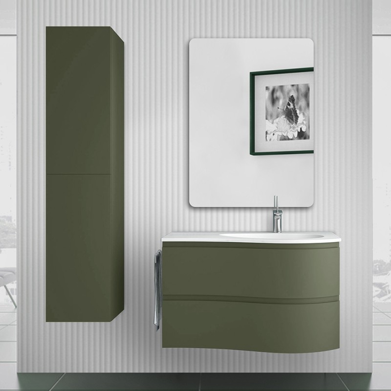 Mobile bagno sospeso 90 cm Melody verde bosco con vasca a destra