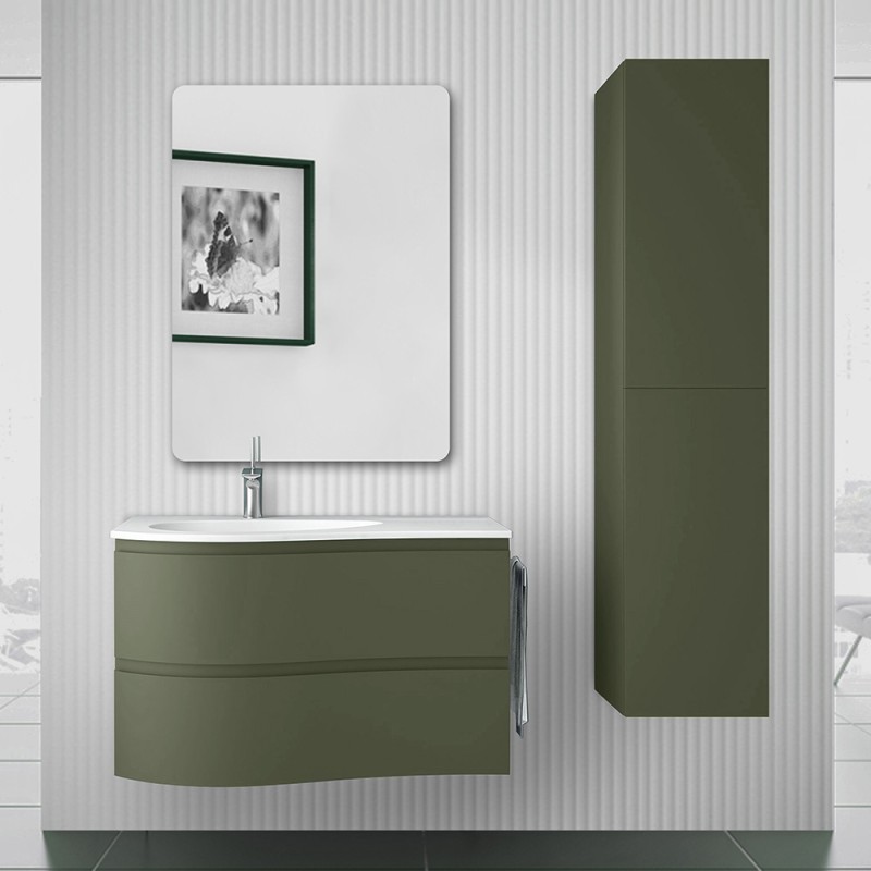 Mobile bagno sospeso 90 cm Melody verde bosco con vasca a sinistra