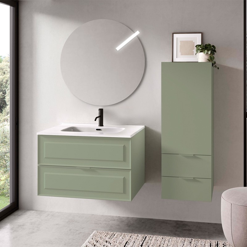 Mobile bagno sospeso 80 cm salvia opaco con lavabo e specchio Matisse