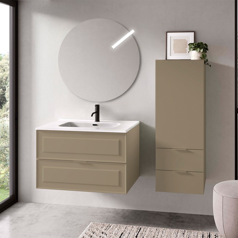 Mobile bagno sospeso 100 cm tortora opaco con lavabo e specchio Matisse