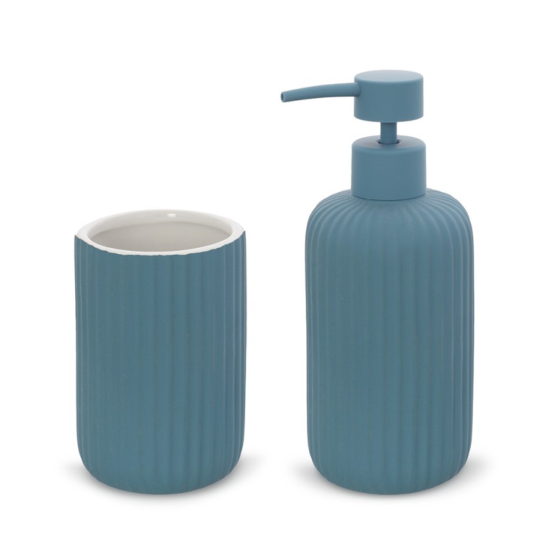 Set accessori bagno 2 pezzi in ceramica blu soft touch Spring