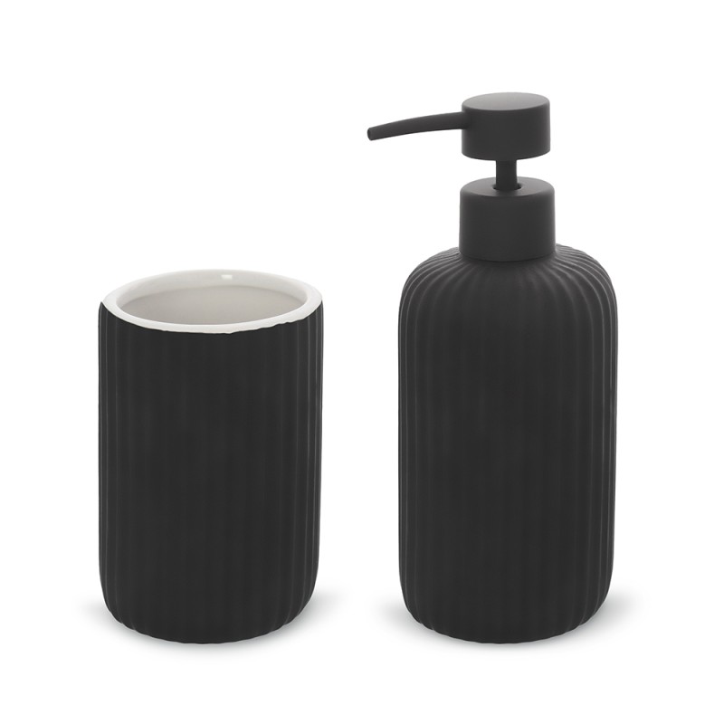 Set accessori bagno 2 pezzi in ceramica nero soft touch Spring