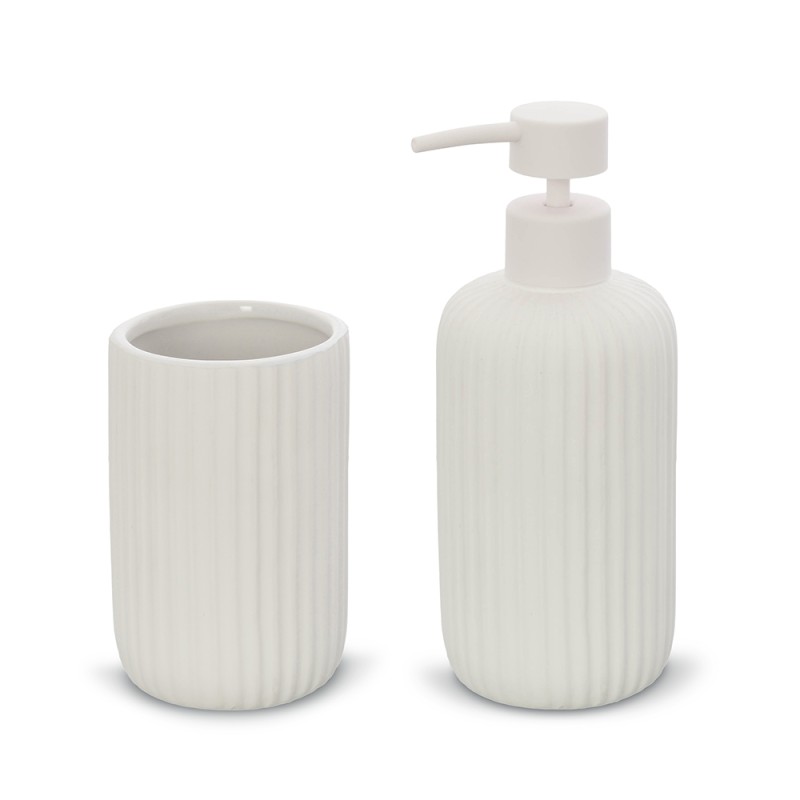 Set accessori bagno 2 pezzi in ceramica bianco soft touch Spring