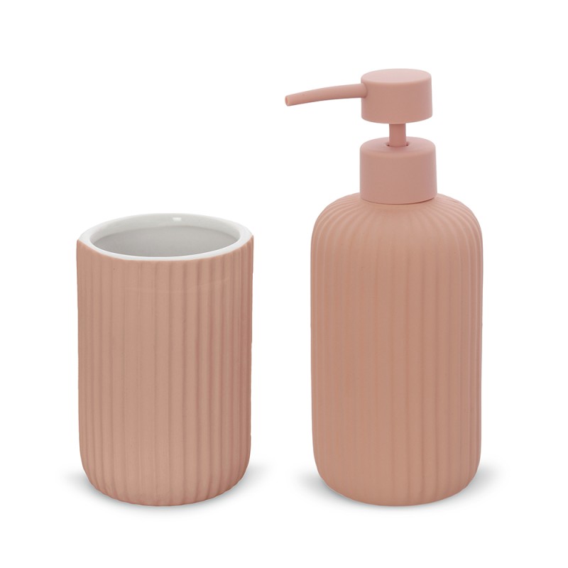 Set accessori bagno 2 pezzi in ceramica rosa soft touch Spring