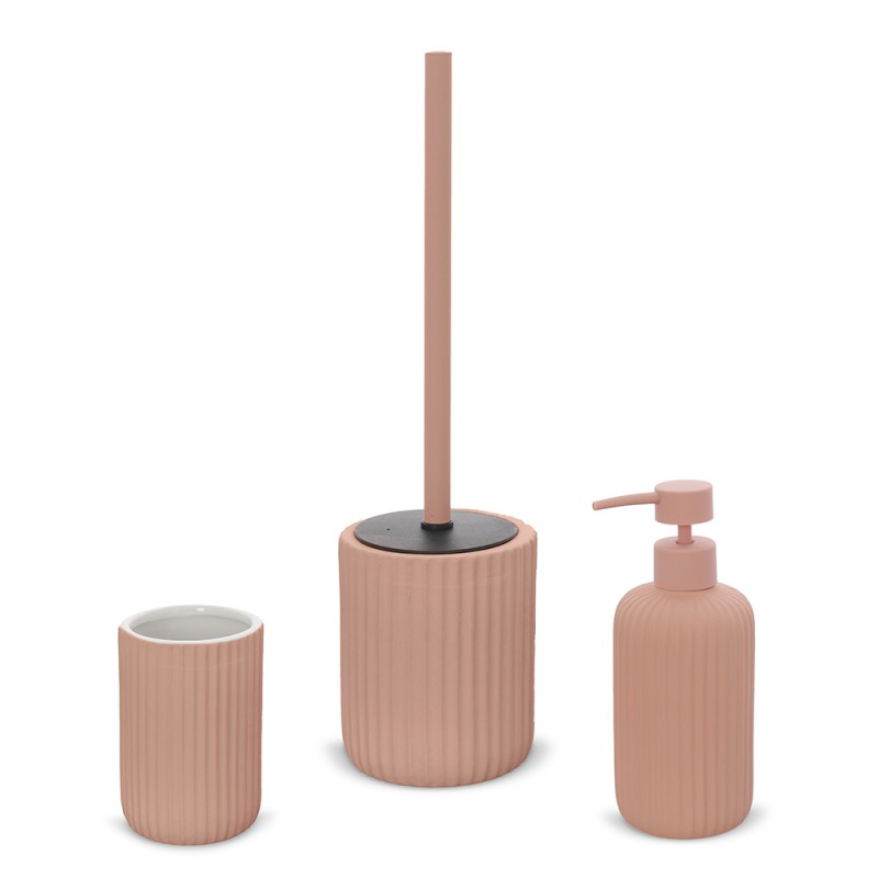 Set accessori bagno 3 pezzi in ceramica rosa soft touch Spring