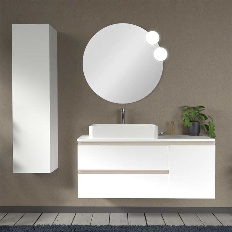 Mobile bagno sospeso 120 cm bianco opaco con anta e cassetti Master